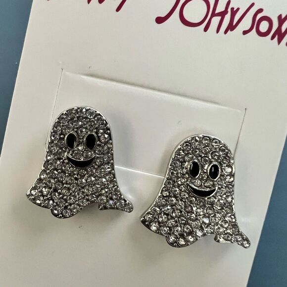 👻 Betsey Johnson Silver Sparkling Ghost Earrings 👻 - Picture 1 of 8
